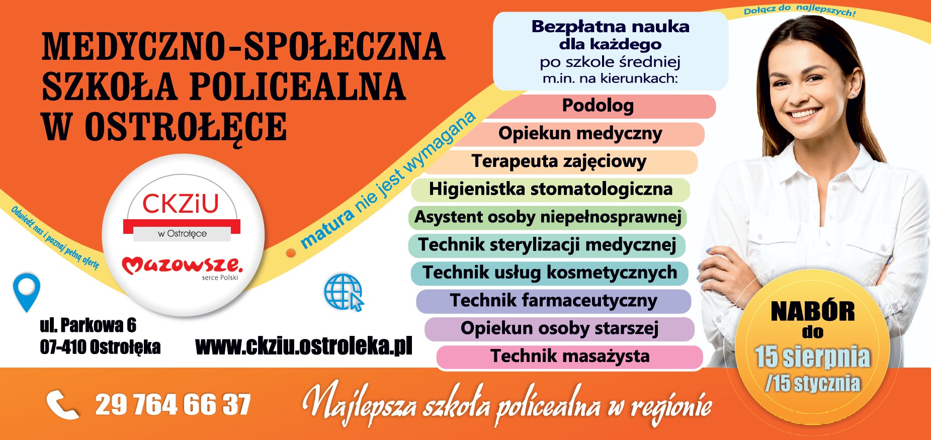 Billboard prezentujący ofertę edukacyjna szkoły policealnej MSSP w Ostrołęce