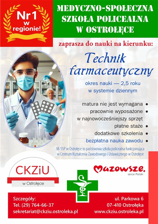 Plakat kierunku: Technik farmaceutyczny