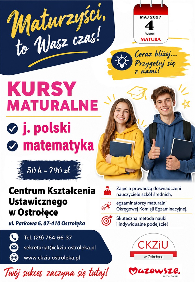 Plakat - Kursy maturalne w CKU w Ostrołęce
